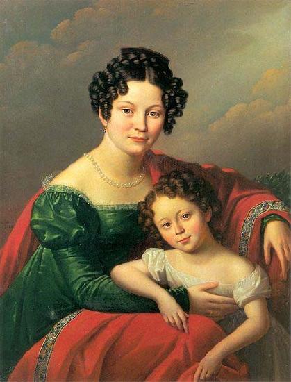 unknown artist Portrait of young woman with her child- Countess of Dyhrn with her child Germany oil painting art